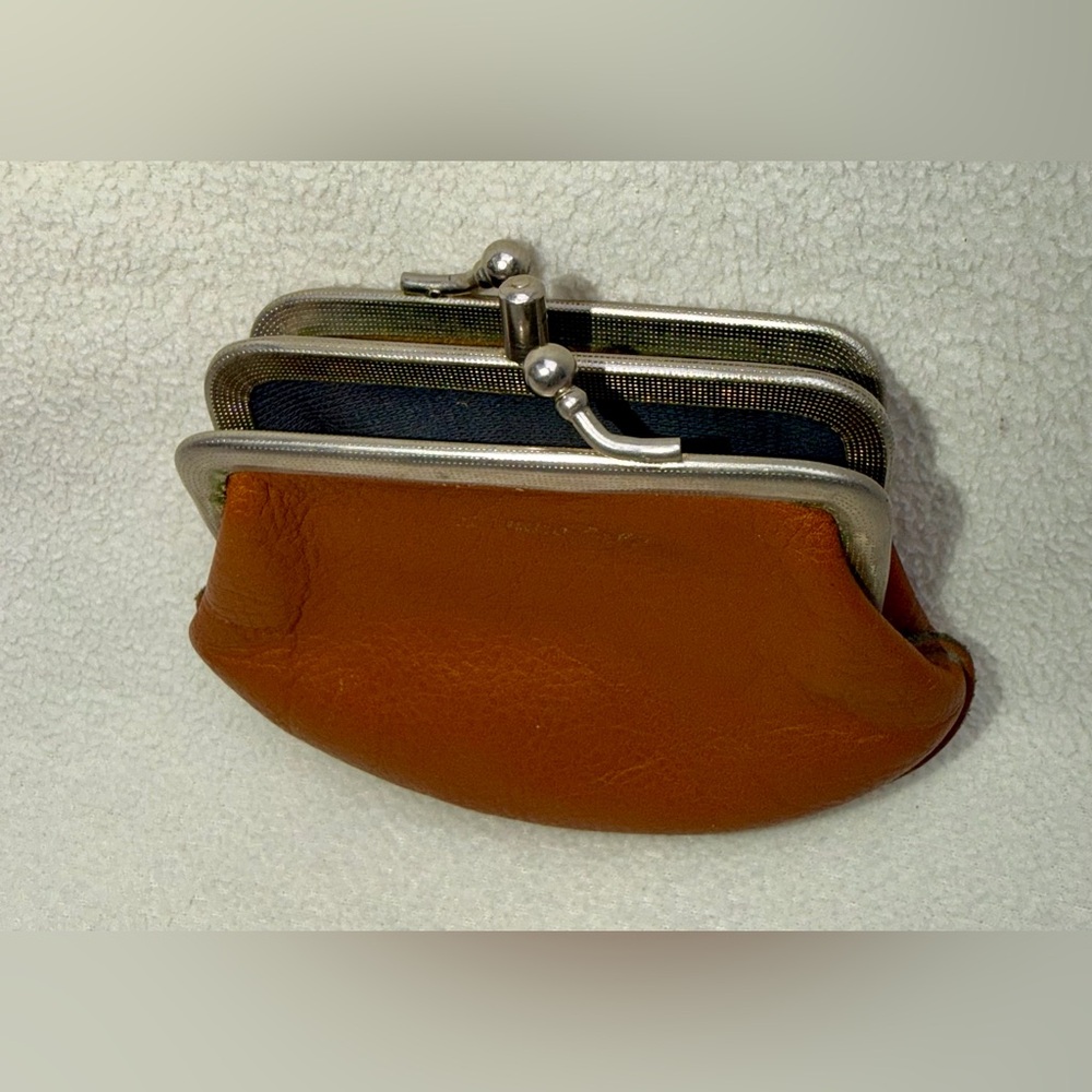 Genuine Calf Vintage Brown Leather Coin Purse with double kiss clasp - Picture 2 of 4